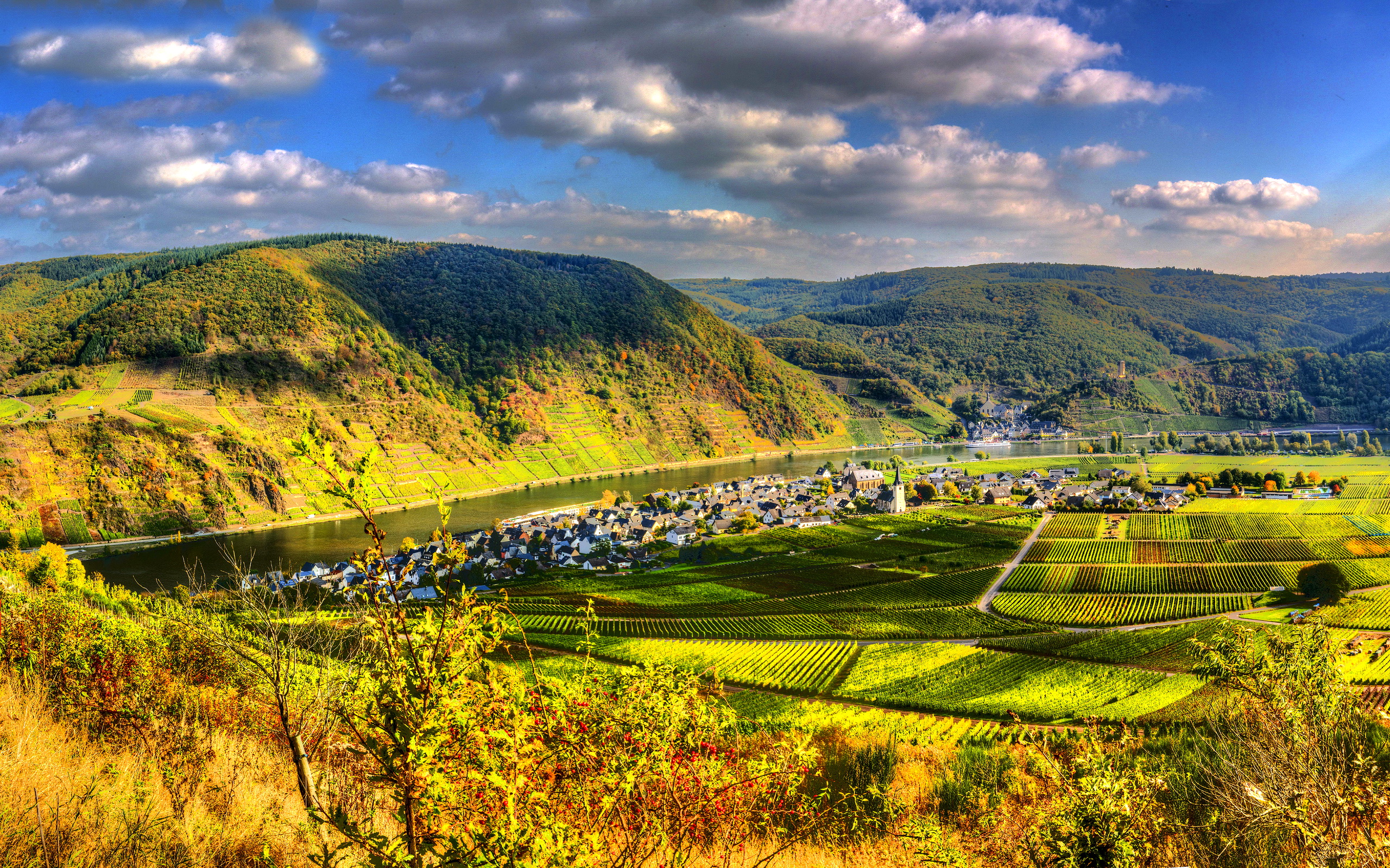 germany, Mountains, Fields, Scenery, Ellenz, Poltersdorf, Hdr, Rivers, Town, Landscapes Wallpaper