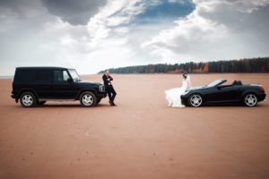 couple, Cars, Wedding, Bride, Dress, Desert, Alone, Love