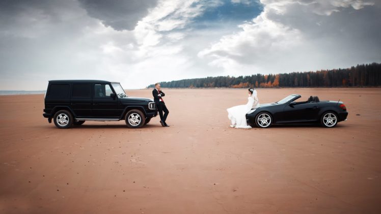 couple, Cars, Wedding, Bride, Dress, Desert, Alone, Love HD Wallpaper Desktop Background