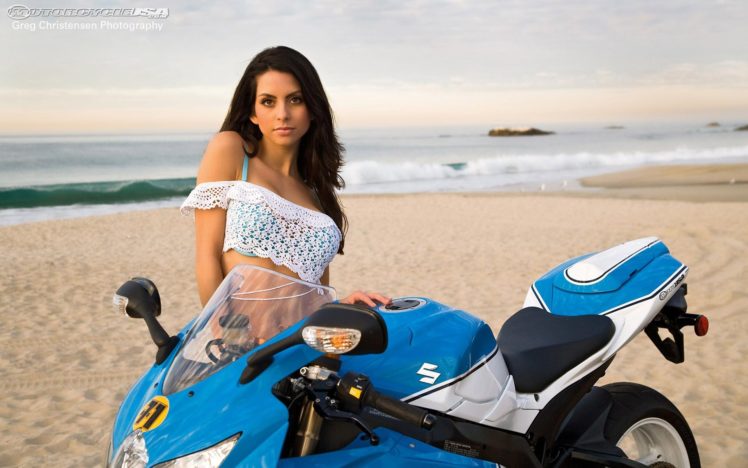 angela, With, Suzuki, Gsx r750, Bike, Motorcycle, Woman, Brunette, Beautiful, Body HD Wallpaper Desktop Background