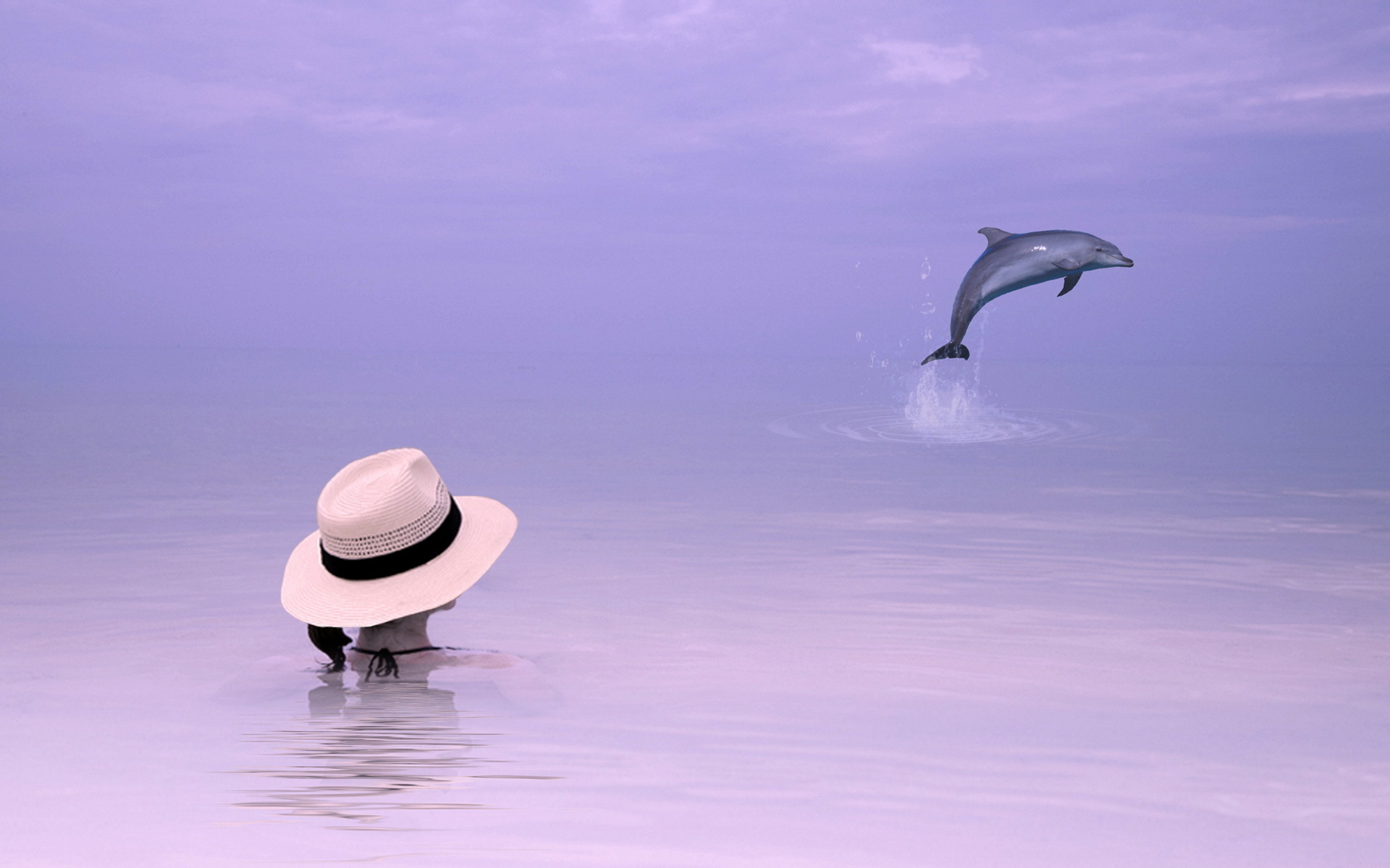 girl, Sea, Dolphin, Background, Style, Mood, Ocean, Dolphins, Sky, Women, Females Wallpaper