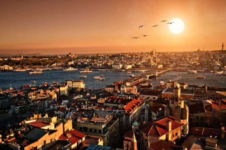 city, Scenery, Panorama, Evening, Sunset, Istanbul, Turkey HD Wallpaper Desktop Background
