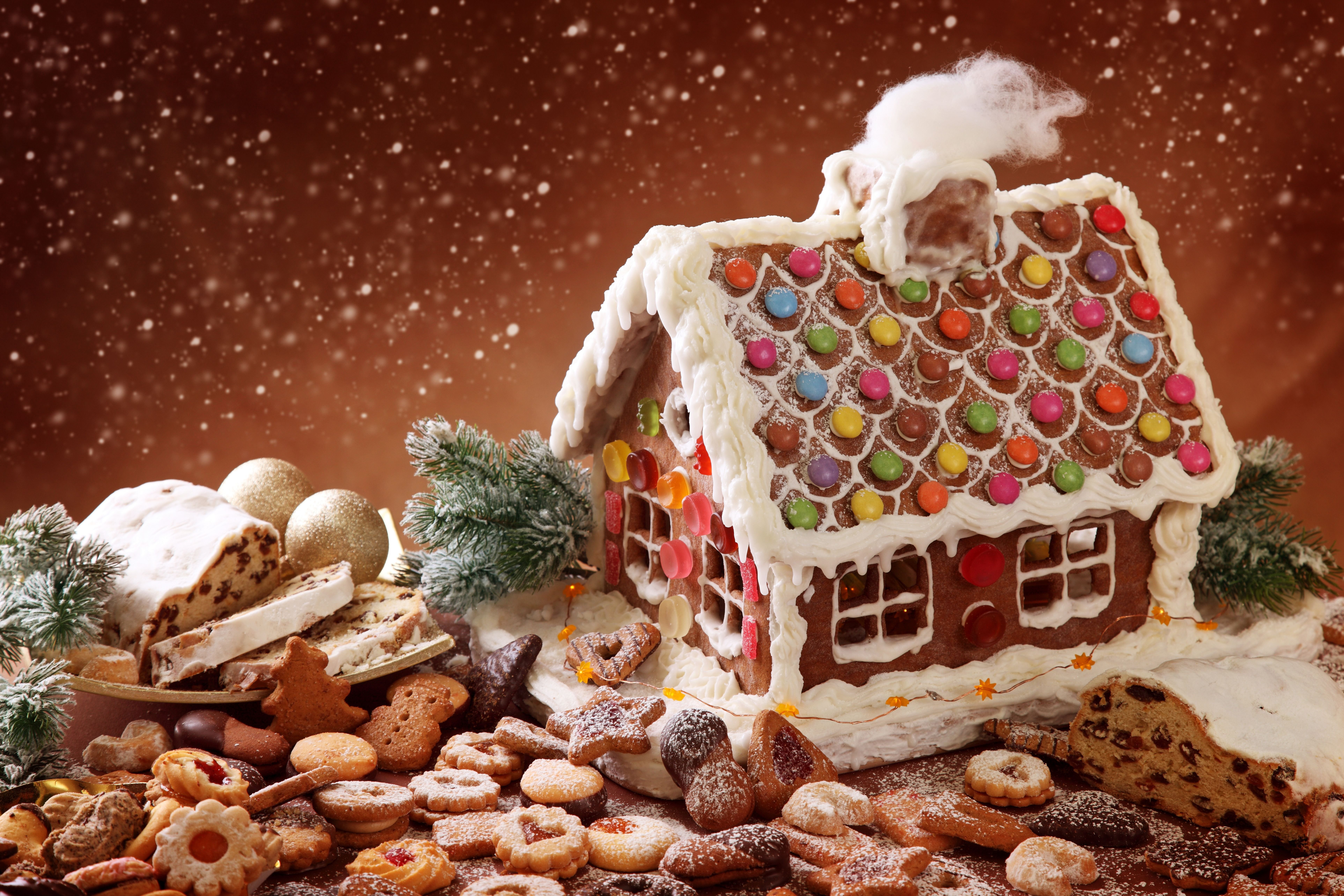 Winter Christmas Sweets Country Lodge Cookies Baking Gingerbread Sponge Cake Snowfall Powder Holiday Magic Wallpapers Hd Desktop And Mobile Backgrounds