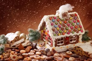 winter, Christmas, Sweets, Country, Lodge, Cookies, Baking, Gingerbread, Sponge, Cake, Snowfall, Powder, Holiday, Magic