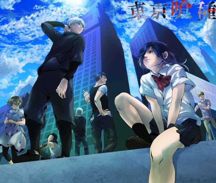 tokyo, Ghoul, Anime, Series, Characters, Clouds, Blue, Sky, Girls, Guys HD Wallpaper Desktop Background