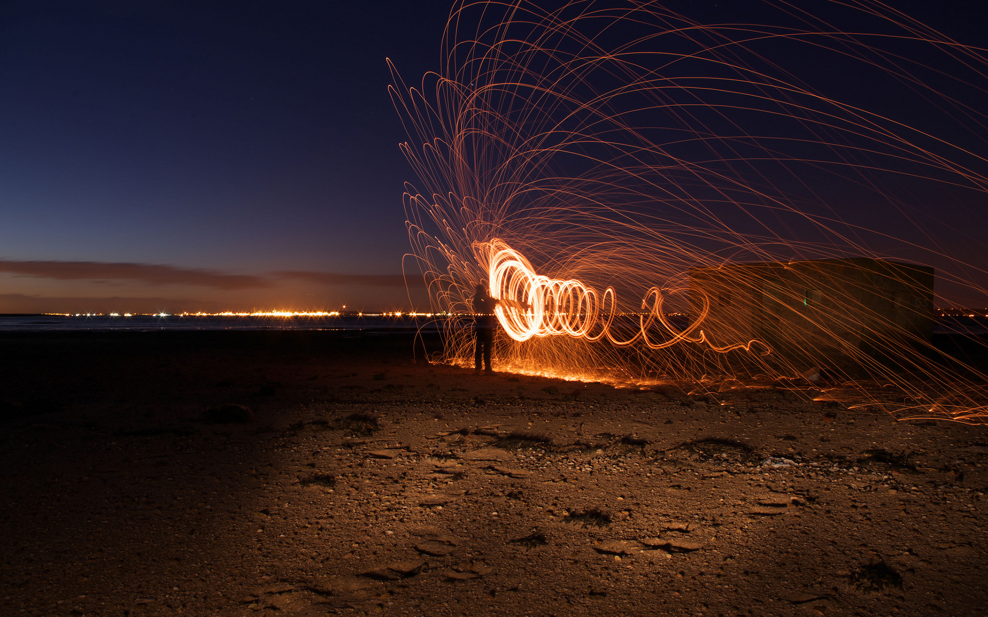 sparks, Timelapse, Sparkler, Night, People, Fire, Beaches, Mood Wallpaper