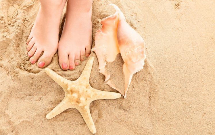 starfish,  , Beach, Summer, Sand, Shells, Feet, Girls HD Wallpaper Desktop Background