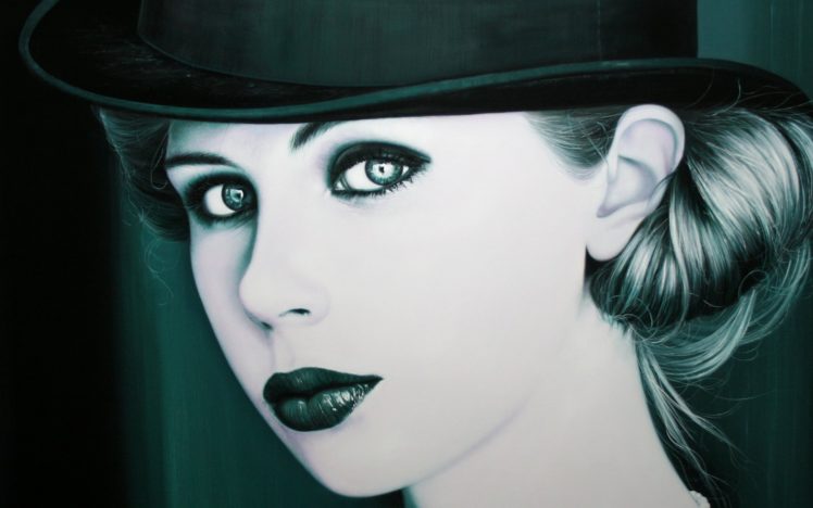 portrait, Woman, Hat, Monochrome, Women, Females, Girls, Face, Eyes, Lips, Black, White, Babes HD Wallpaper Desktop Background