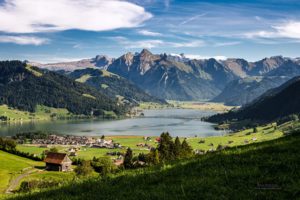 mountains, Lake, Switzerland, Homes, Valley