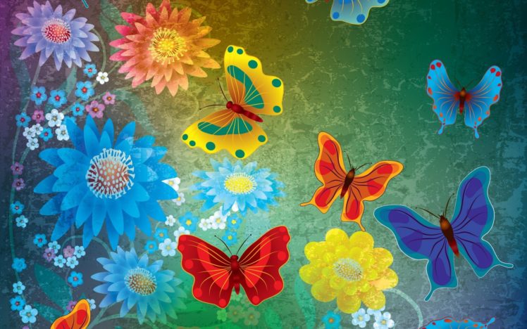 abstract, Colorful, Butterflies, Flowers HD Wallpaper Desktop Background