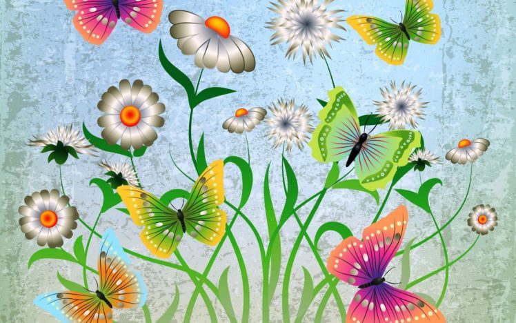 abstract, Butterflies, Flowers HD Wallpaper Desktop Background