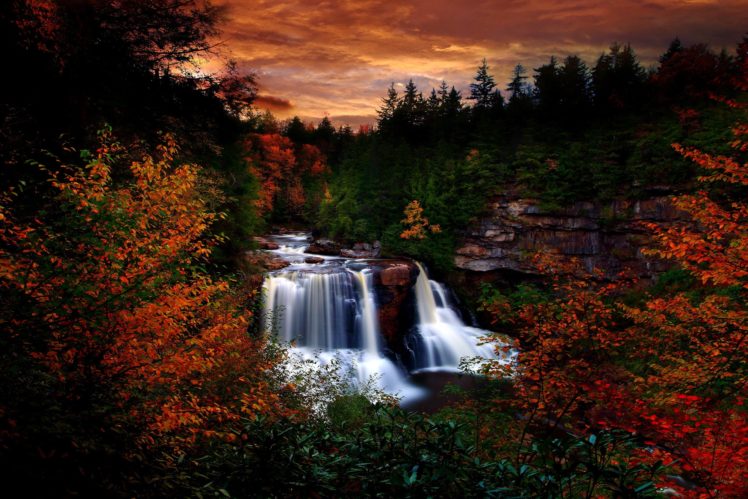 autumn, Fall, Waterfall, Tree, Foliage HD Wallpaper Desktop Background