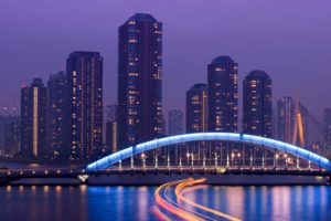 japan, Tokyo, Exposer, Rivers, Water, Reflection, Bridges, Architecture, Buildings, Skyscrapers, Night, Lights