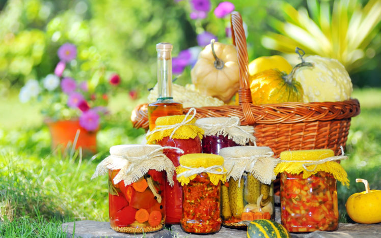 canning, Jars, Glass, Vegetables, Still, Life, Summer, Oil HD Wallpaper Desktop Background