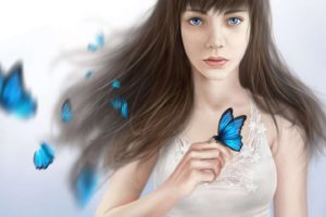 fantsy, Girl, Butterfly, Blue, Eyes, Long, Hair