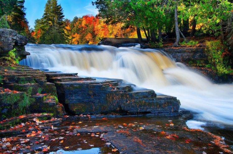 river, Fall, Waterfall, Rocks, Landscape, Autumn HD Wallpaper Desktop Background