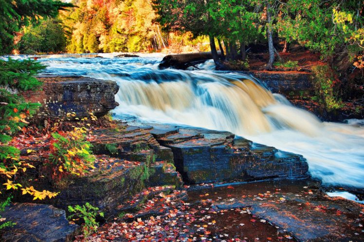river, Fall, Waterfall, Rocks, Landscape, Autumn HD Wallpaper Desktop Background
