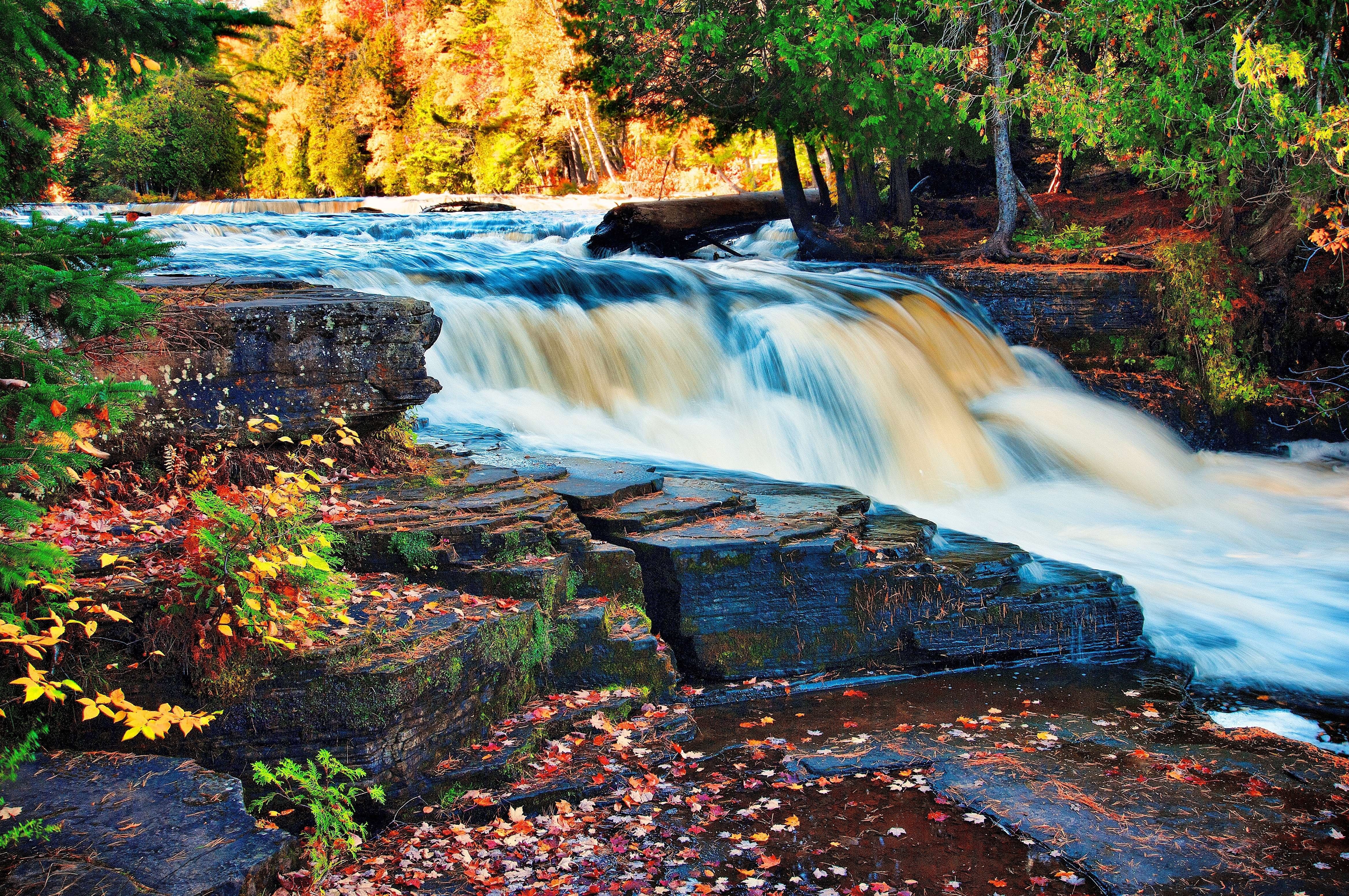 river, Fall, Waterfall, Rocks, Landscape, Autumn Wallpaper