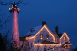christmas, Holiday, Lighthouse, Winter