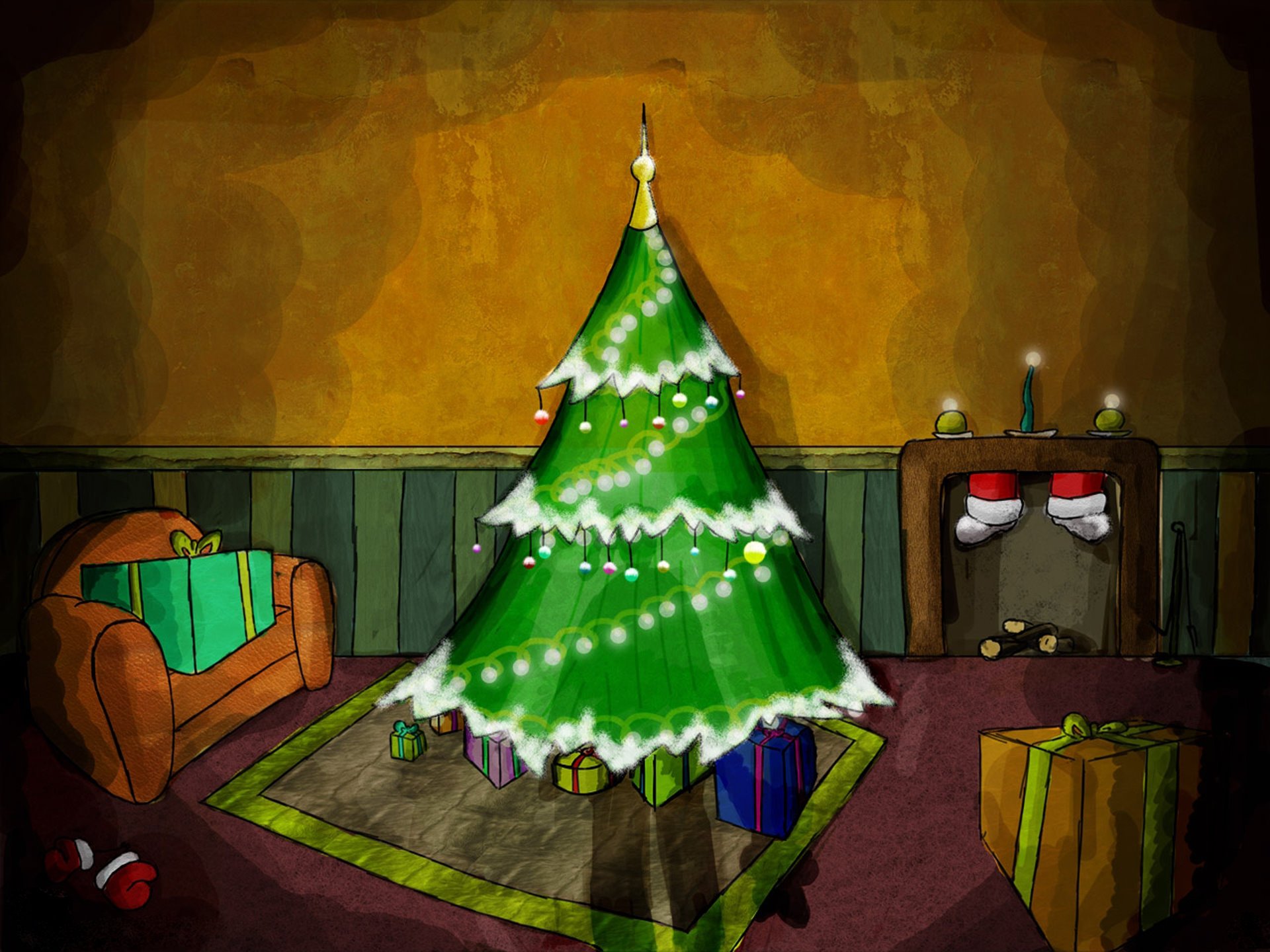 merry, Christmas, Holiday, Vacation, Gifts, Tree, Happy, Beautiful, Santa, Snowman, Lights Wallpaper