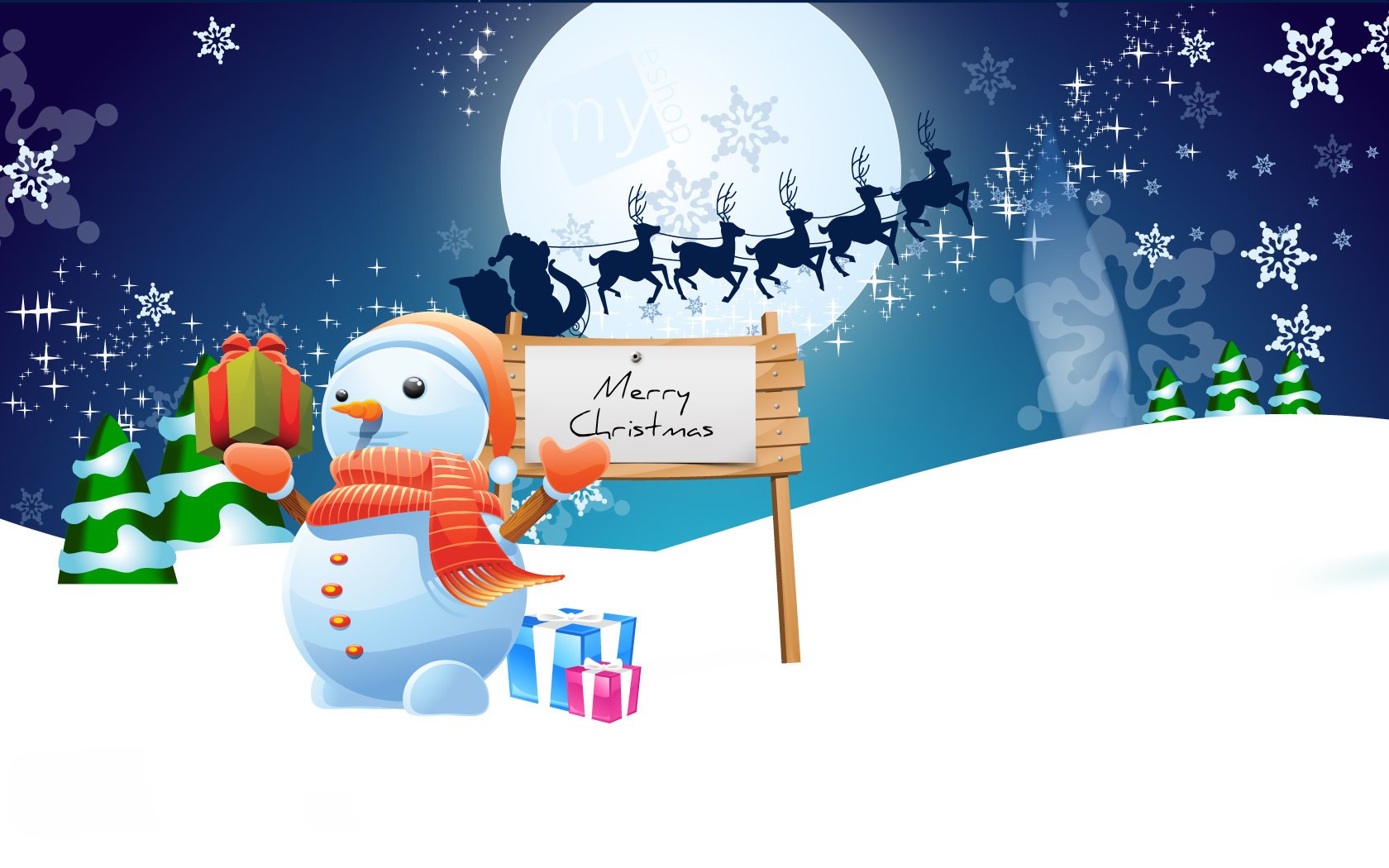 merry, Christmas, Holiday, Vacation, Gifts, Tree, Happy, Beautiful, Santa, Snowman, Lights Wallpaper