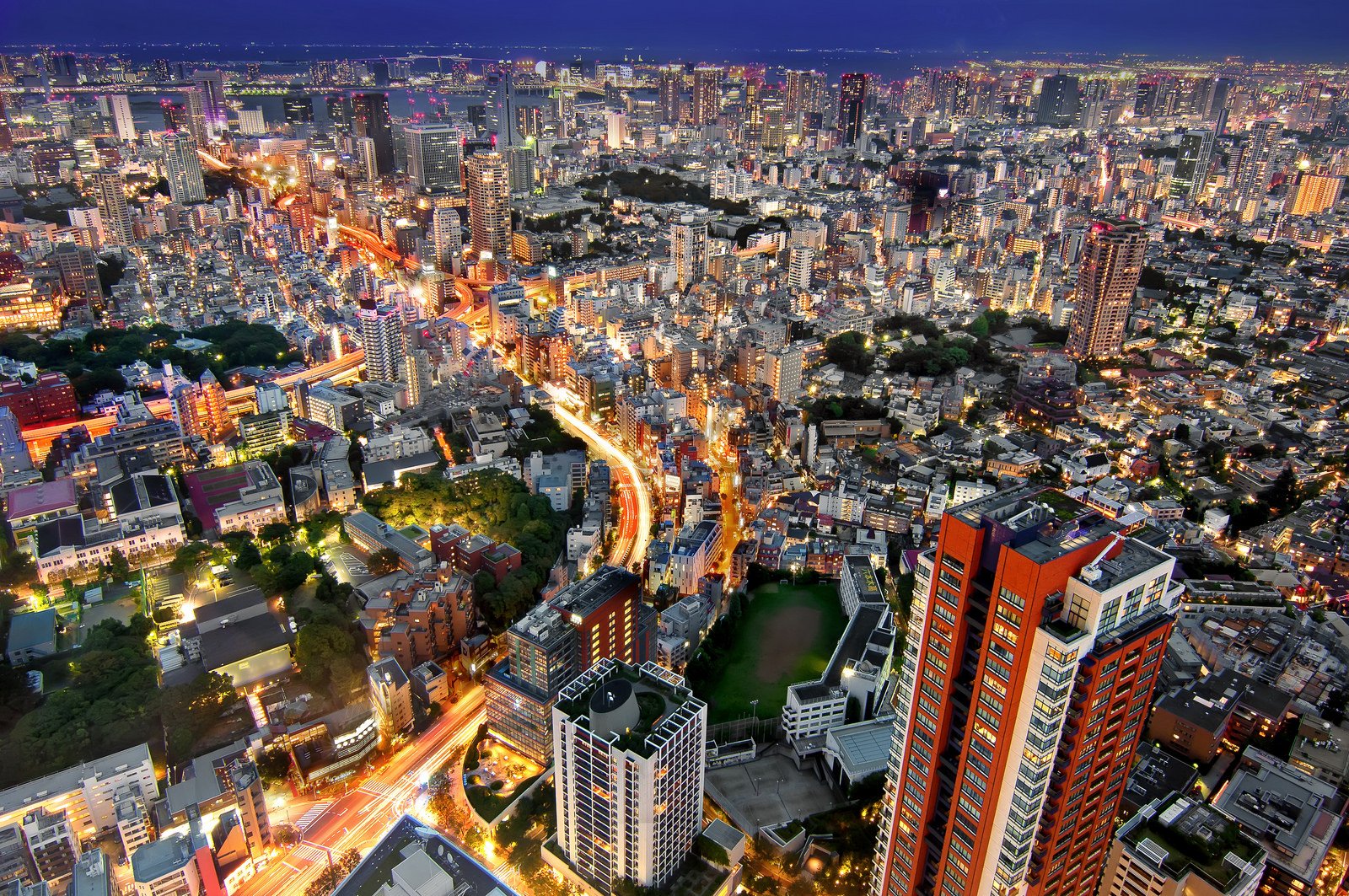 japan, Japon, Architecture, Bridges, Freeway, Building, Cities, Monuments, Night, Panorama, Panoramic, Rivers, Tower, Towers, Tokyo, Ray, Light Wallpaper