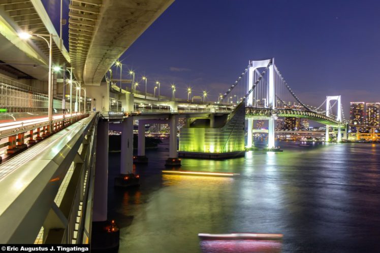 japan, Japon, Architecture, Bridges, Freeway, Building, Cities, Monuments, Night, Panorama, Panoramic, Rivers, Tower, Towers, Tokyo, Ray, Light HD Wallpaper Desktop Background