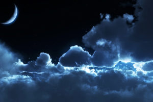clouds, Night, Moon