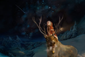 animal, Christmas, Horns, Landscape, Night, Original, Scenic, Sky, Snow, Stars, Winter, You,  shimizu
