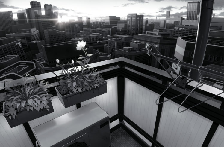 city, Flowers, Landscape, Mogumo, Monochrome, Original, Scenic HD Wallpaper Desktop Background