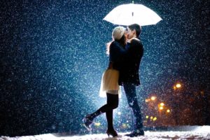 winter, Snow, Mood, Love, Kiss, Umbrella