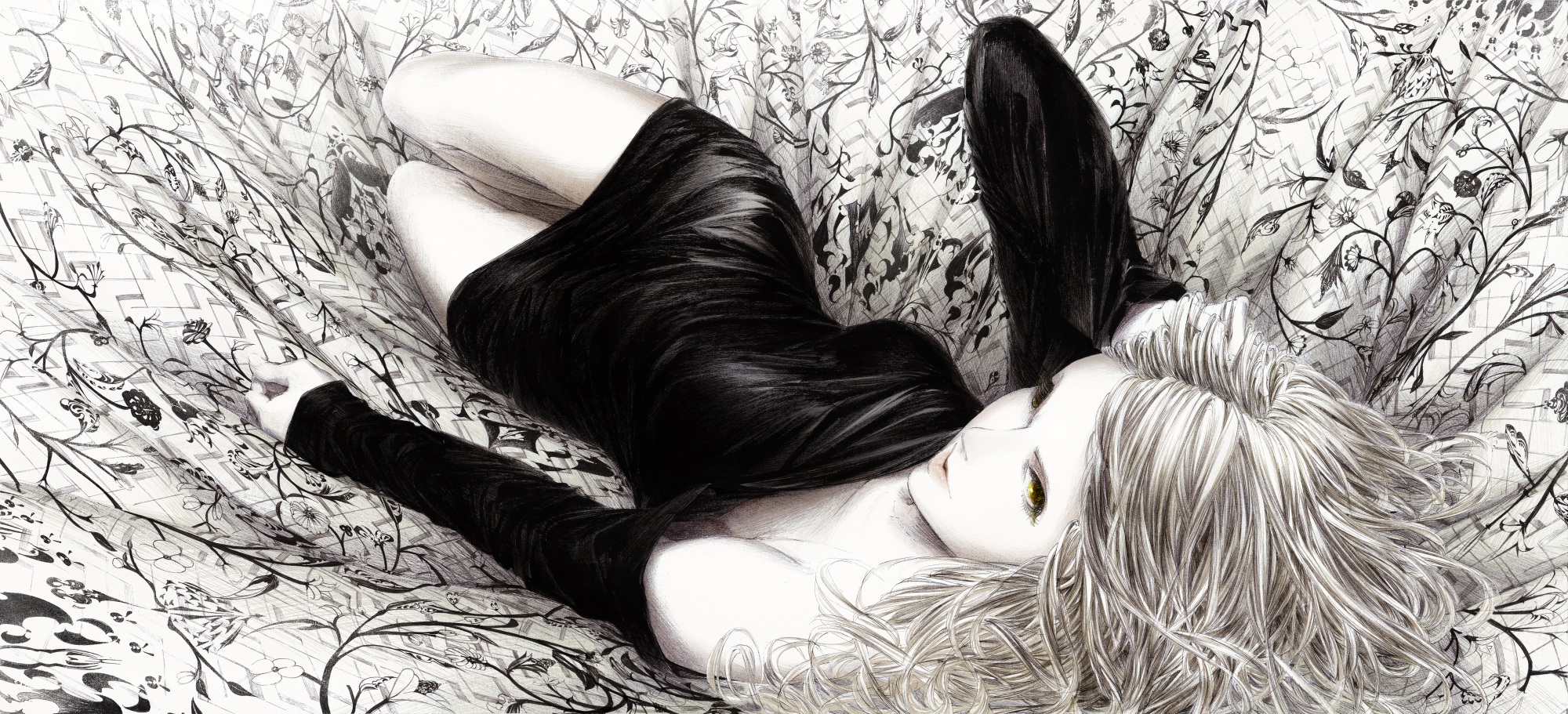 dress, Monochrome, Original, Sawasawa, Yellow, Eyes Wallpaper