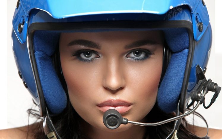 face, Helmet, Microphone, Look, Make up, Eyes, Model, Women, Females, Girls, Babes HD Wallpaper Desktop Background
