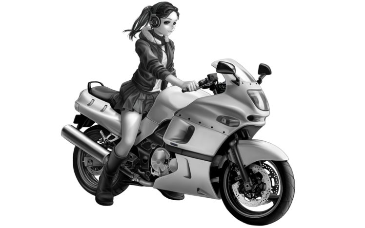 kotikomori, Monochrome, Motorcycle, Original, Tagme HD Wallpaper Desktop Background