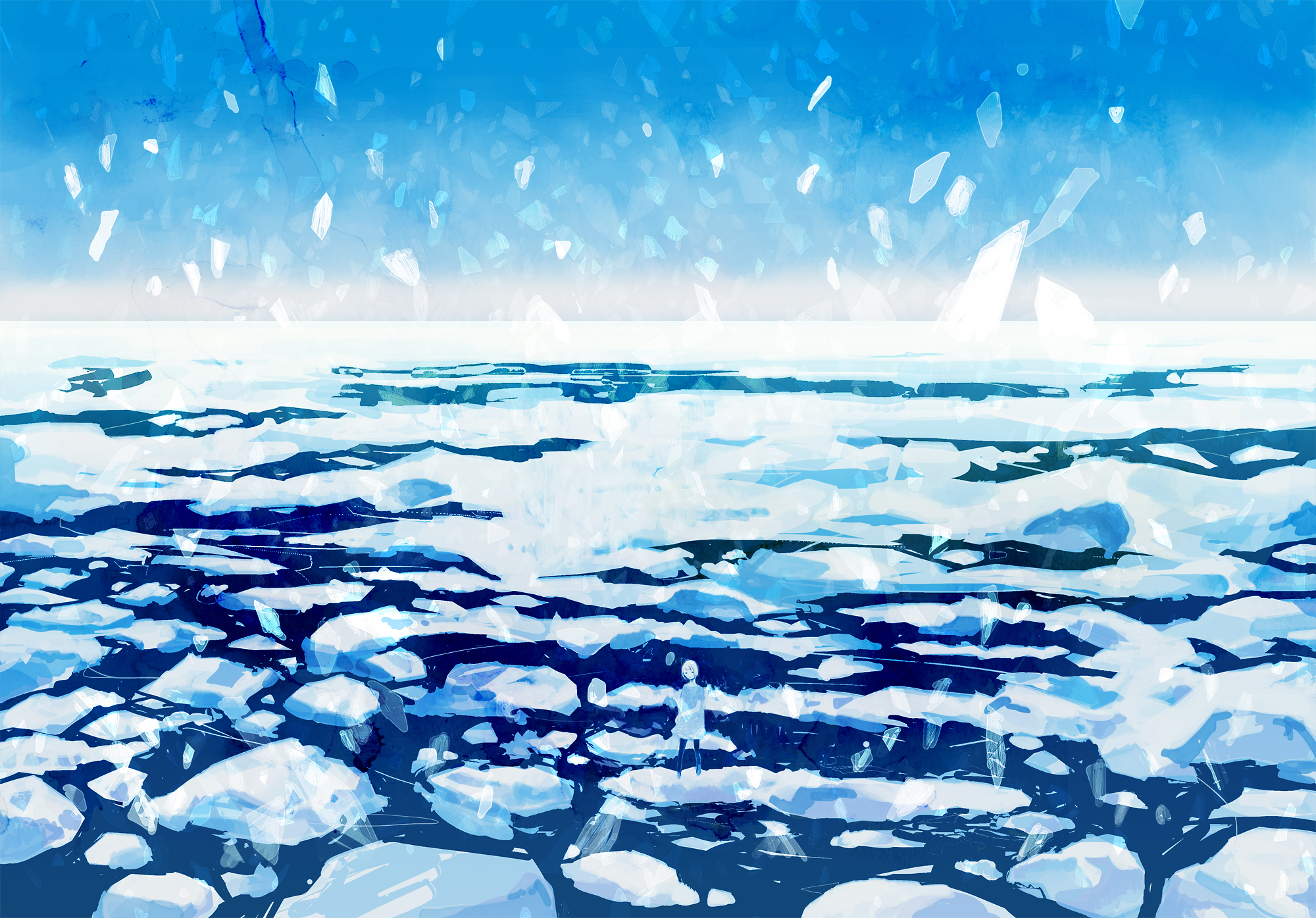 monochrome, Original, Scenic, Sky, Snow, Water, Wayukako, Winter Wallpaper