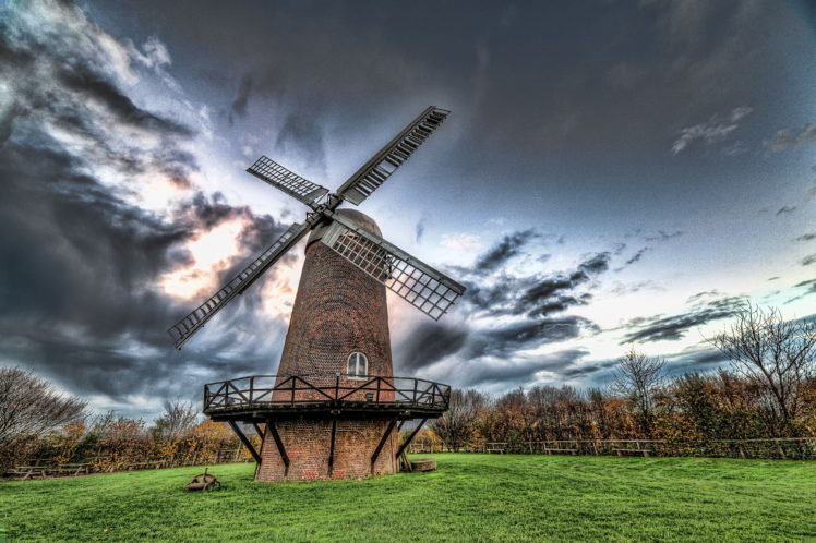 windmill, Field, Trees, Sky, Sunset HD Wallpaper Desktop Background