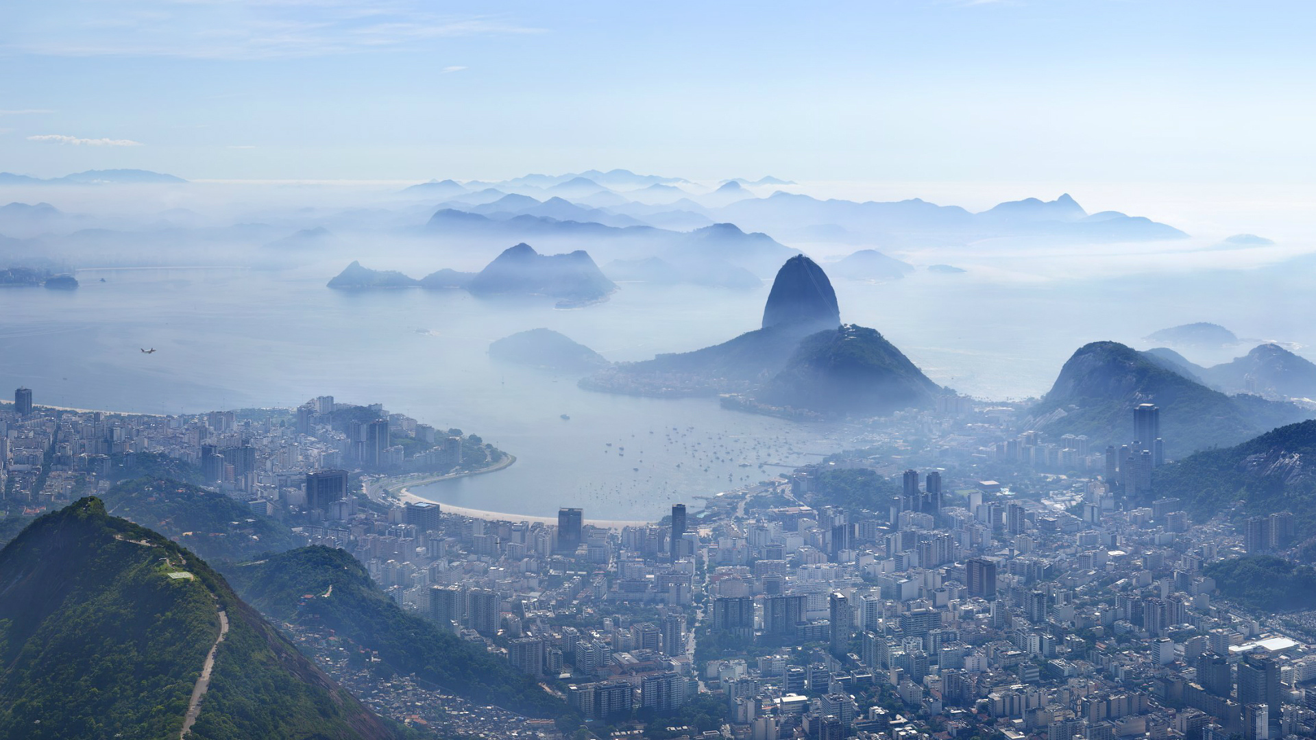 rio, De, Janeiro, Cities, Buildings, Skyscrapers, Landscapes, Islands, Mountains, Fog, Clouds, Sky, Beaches, Ocean, Sea Wallpaper
