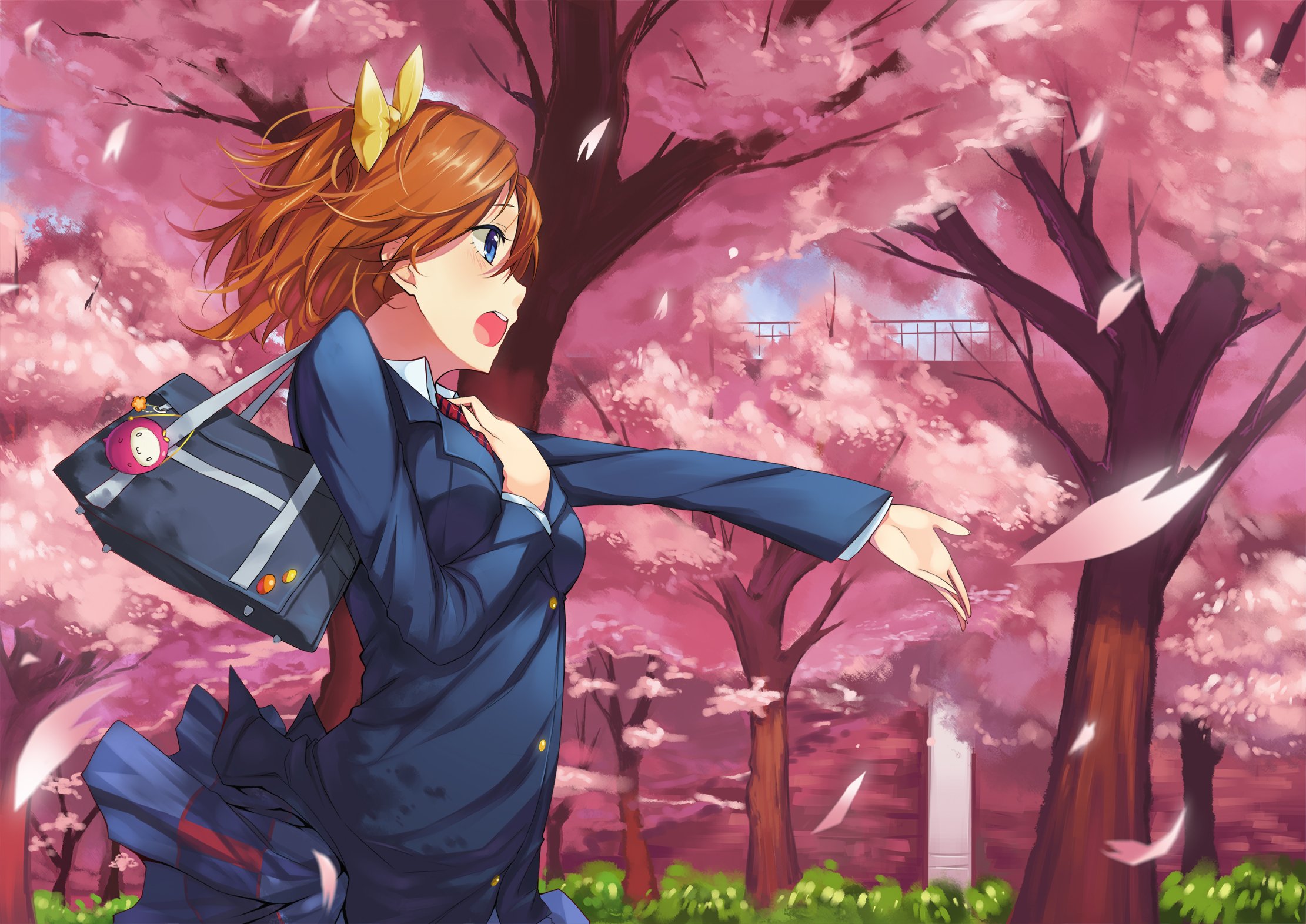 Blue Eyes Bow Brown Hair Cherry Blossoms Kousaka Honoka Love Live School Idol