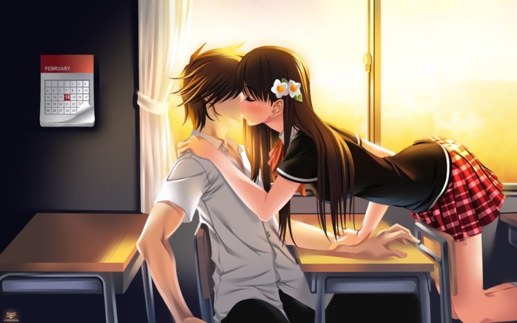 anime, Kiss, Girl, Love, Valentines, Day, Boy, Couple HD Wallpaper Desktop Background