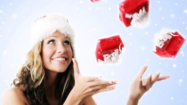 merry, Christmas, Girl, Model, Holiday, Winter, Snow, Beautiful, Tree, Gift, Santa, Woman HD Wallpaper Desktop Background
