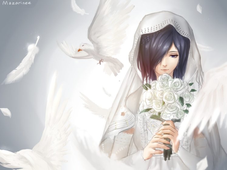 tokyo, Kushu, Kirishima, Touka, Bouquet, Lipstick, Wedding, Dress HD Wallpaper Desktop Background