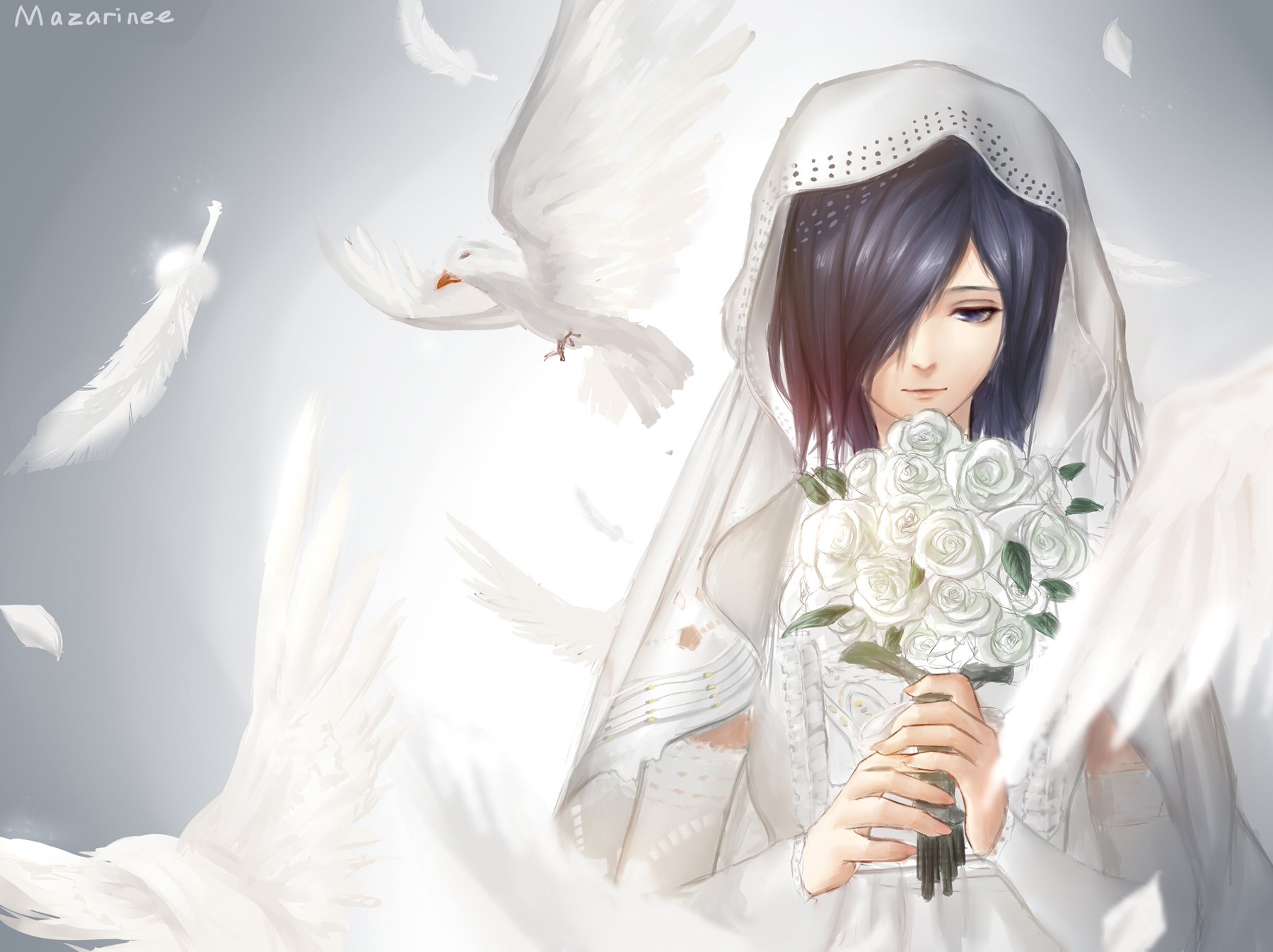 tokyo, Kushu, Kirishima, Touka, Bouquet, Lipstick, Wedding, Dress Wallpaper