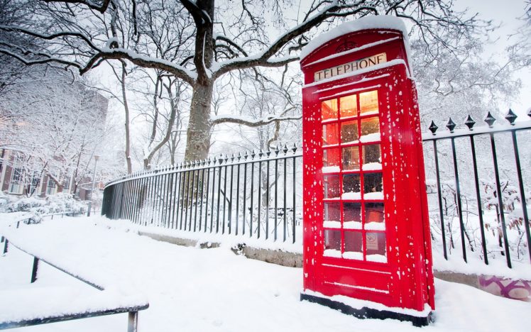 snow, Cityscapes, Red, England, Phone, Booth, English, Telephone, Booth HD Wallpaper Desktop Background