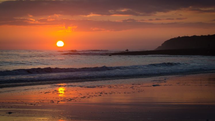 sunset, Landscapes, Nature, Beach, Shore HD Wallpaper Desktop Background