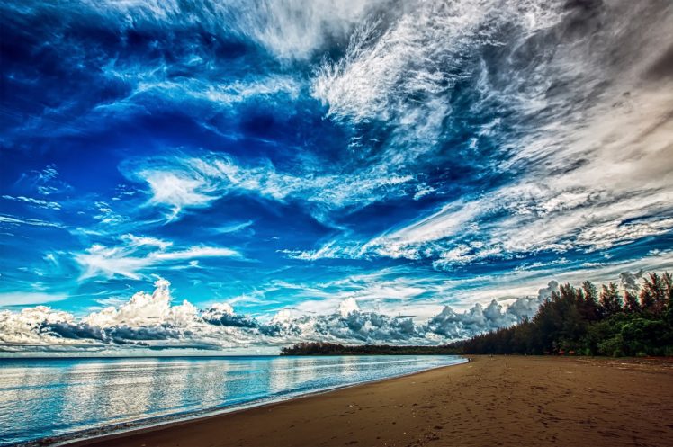 nature, Tree, Sea, Sky, Clouds, Beach HD Wallpaper Desktop Background