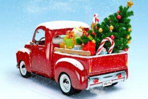 christmas, New, Year, Van, Truck, Sut, Red, Snow, Tree, Lovely