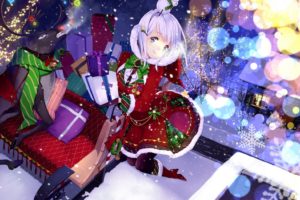 gift, Girl, Anime, Christmas, Dress