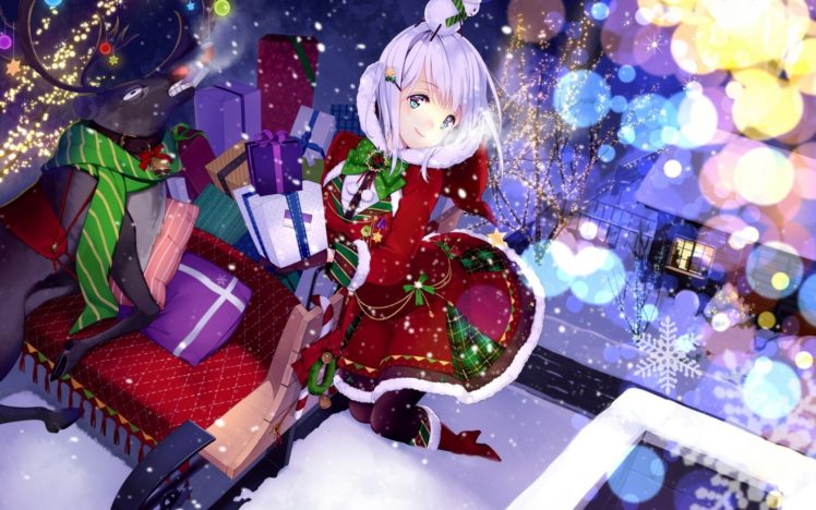 gift, Girl, Anime, Christmas, Dress HD Wallpaper Desktop Background
