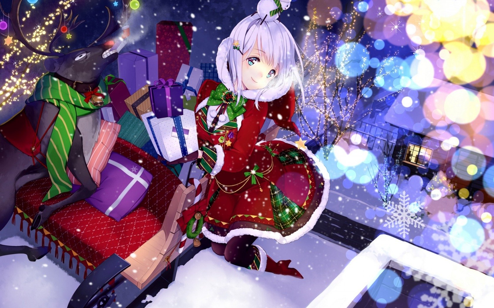 gift, Girl, Anime, Christmas, Dress Wallpaper
