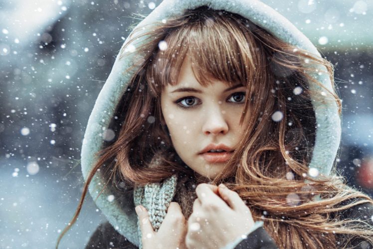 snowfall, Brown eyed, Portrait, Snow HD Wallpaper Desktop Background